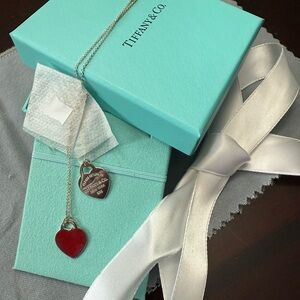 Tiffany & Co. Silver and Red Heart Necklace